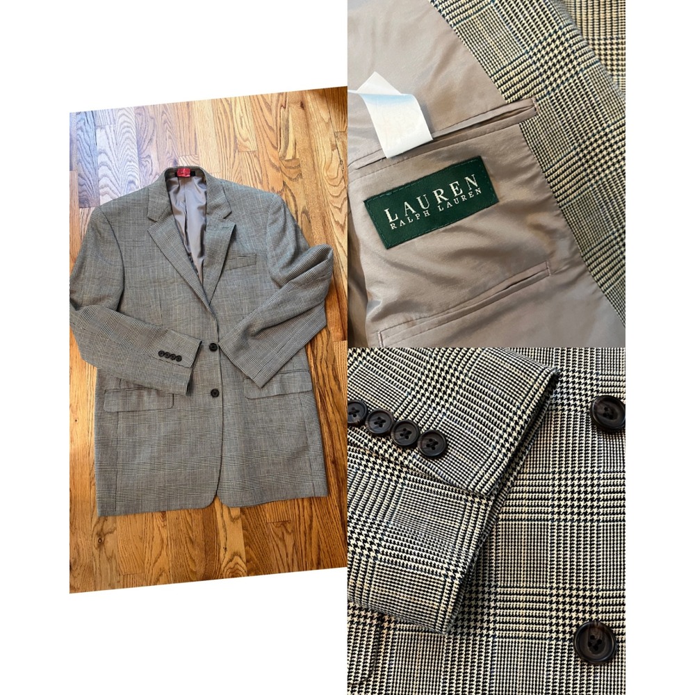 VTG Lauren Ralph Lauren Mens 42L Silk Wool Glen Plaid Blazer Sport Coat